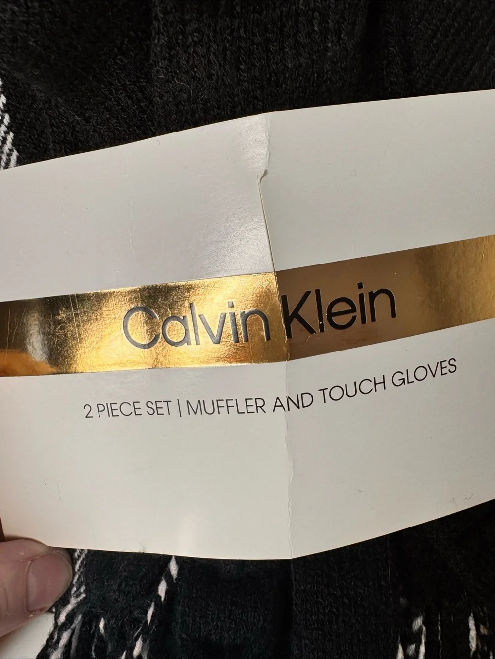 Calvin Klein Black Plaid Scarf and Touchscreen Gloves Set